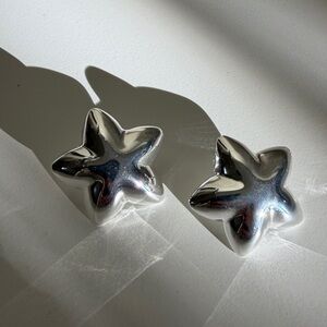 Puffy Silver Star Earrings